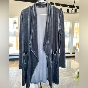 Faux velvet grey long cardigan